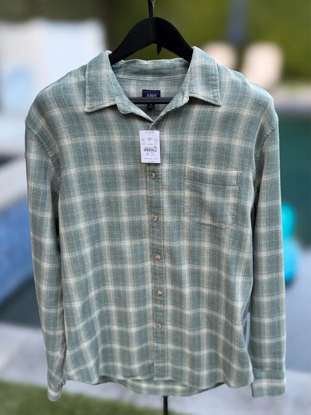 J.Crew Factory Mens XL Green Plaid Waffle Shirt 100% Cotton NWT Textured